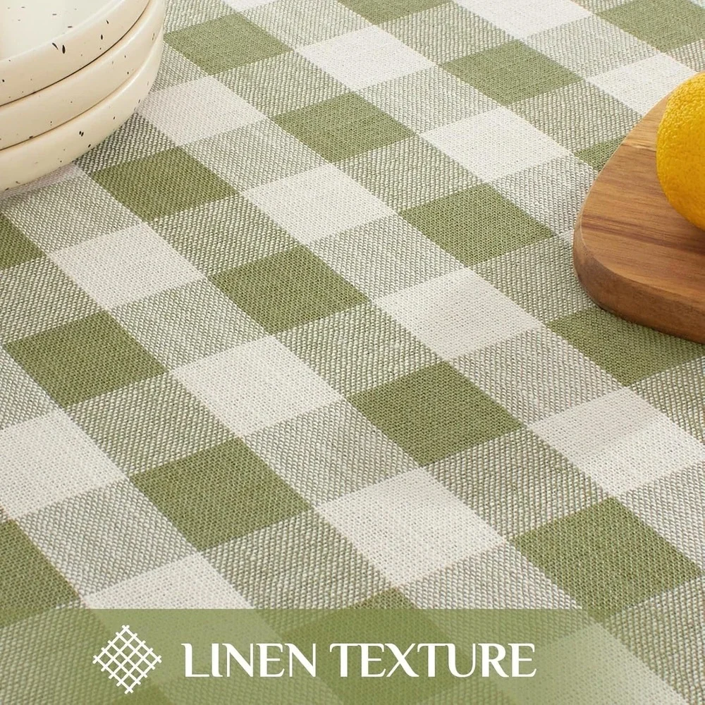 Gingham Tablecloth 55x84 Sage Green Tassel Trim Cottagecore Farmhouse New
